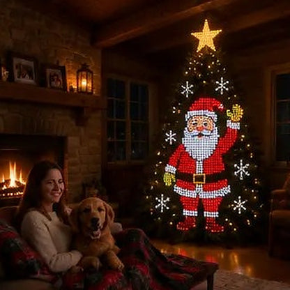 Smart animated Christmas tree lights showing a festive design across the tree